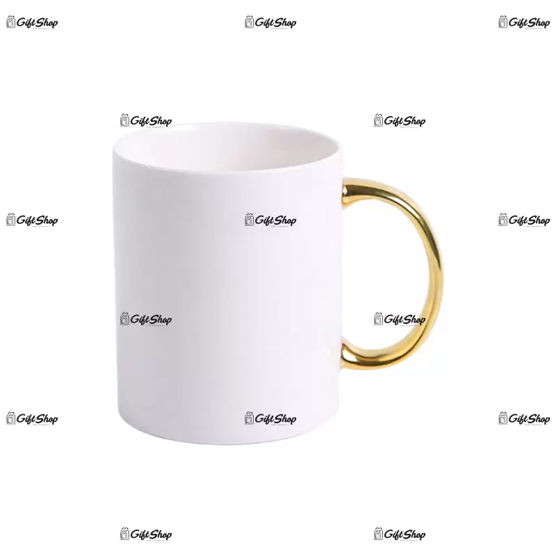 .cana ceramica alba,  maner color auriu